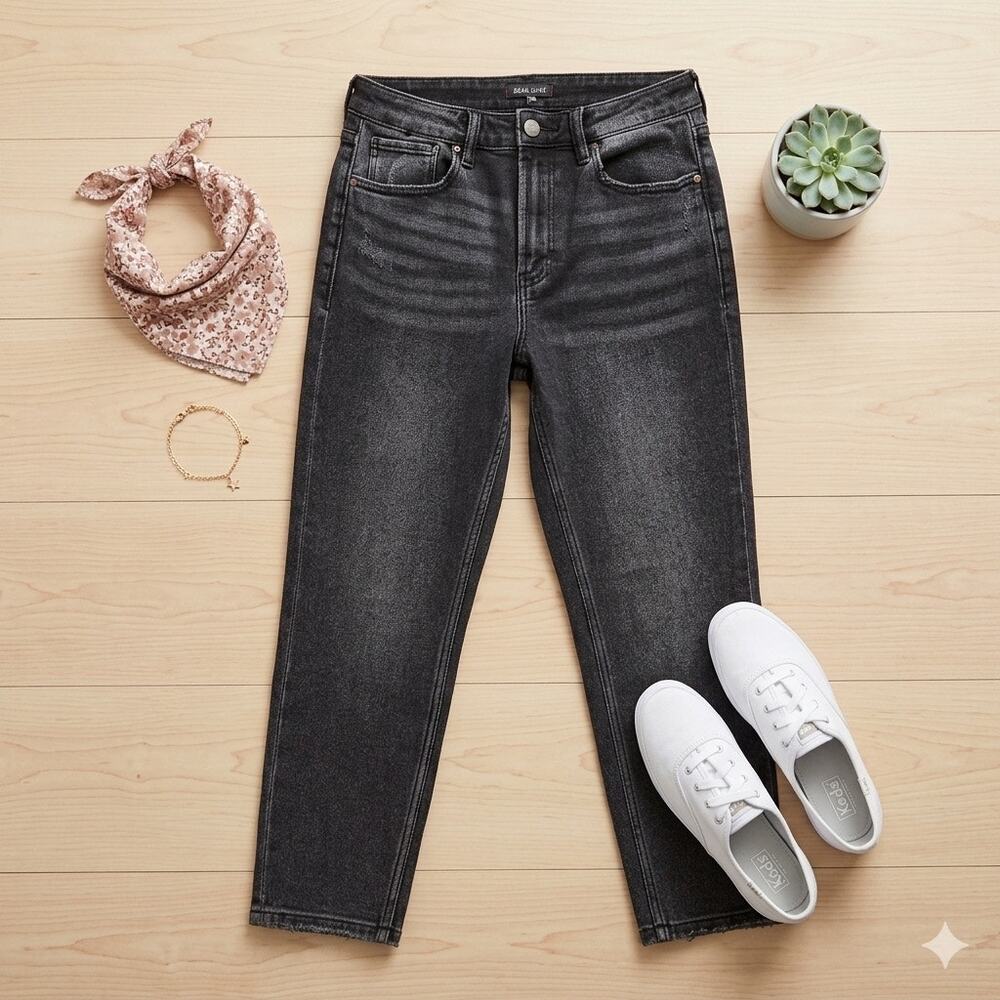 Dear John Crop Jeans Black Grey Fade Distressed Raw Hem Women's Size 28
